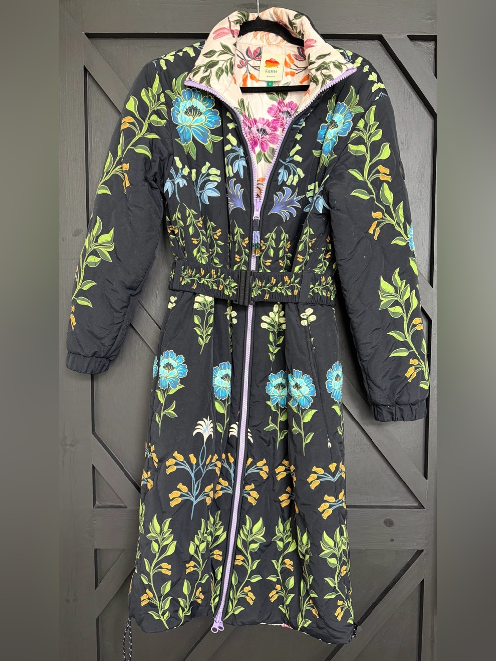 FARM Rio Reversible Floral-Print Quilted Shell Jacket, Size Small - Picture 6 of 12